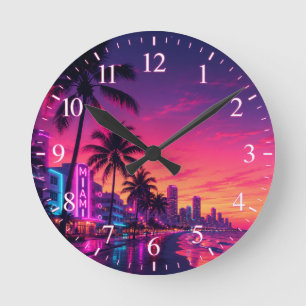 Redondo Relógio de Miami Neon Sunset