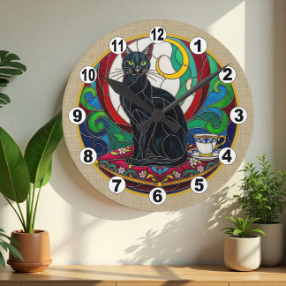Redondo Relógio de Mosaico de Arte de Gato Preto Vintage,