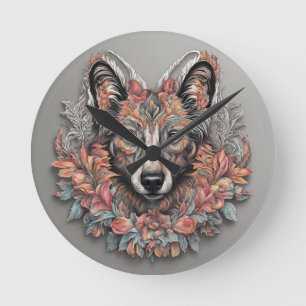Redondo Relógio de Muro, 8" "Floral Majestade Lobo Relógio