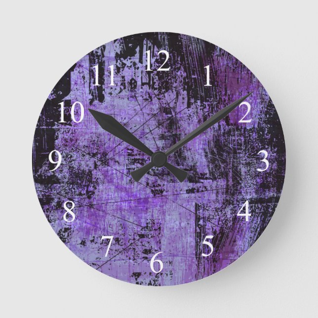 Redondo Relógio de Muro de Grunge Preto e Roxo Escuro (Frente)