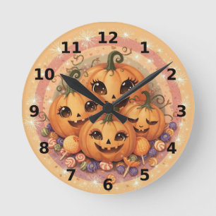 Redondo Relógio de Muro de Halloween da Família Pumpkin