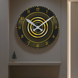 Redondo Relógio de Muro Dourado Negro moderno para decoraç