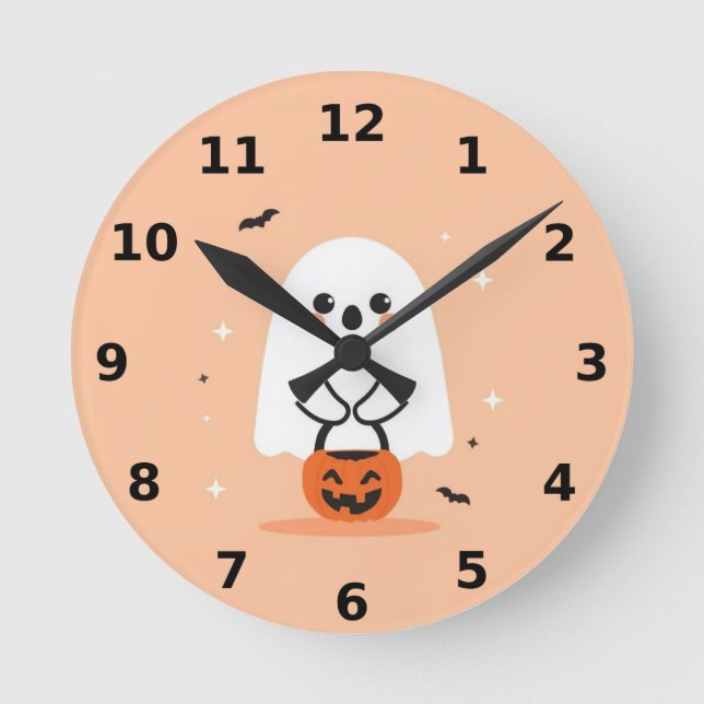 Redondo Relógio de Muro Ghost Galloween Bonito - Decoração (Frente)