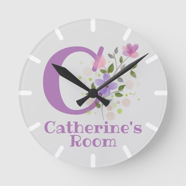 Redondo Relógio de quarto infantil com o nome Catherine (Frente)