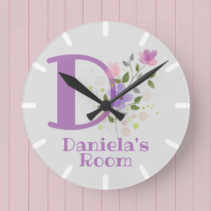 Redondo Relógio de quarto para crianças com o nome Daniela