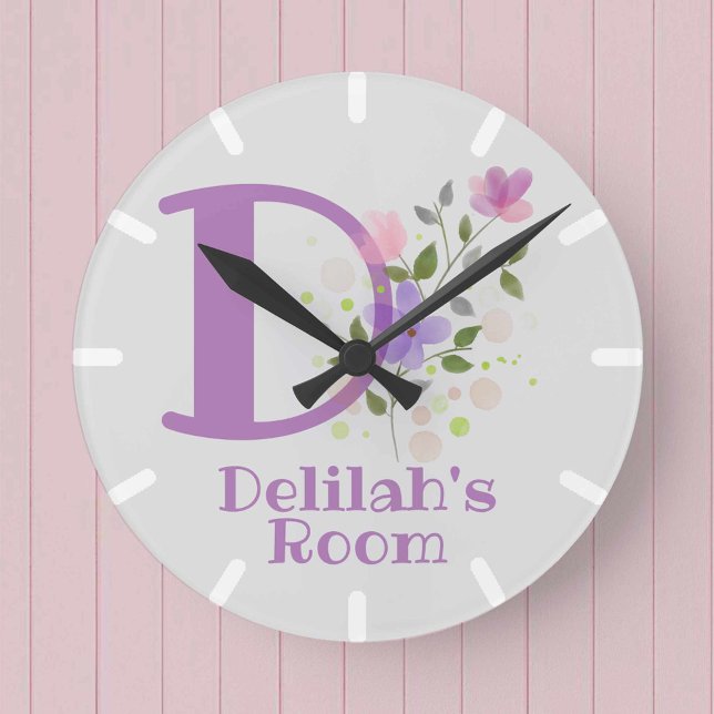 Redondo Relógio de quarto para crianças com o nome Delilah (Criador carregado)