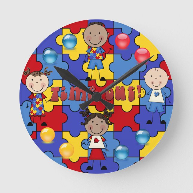 Redondo Relógio de Sensibilização do Autismo 5 (Frente)