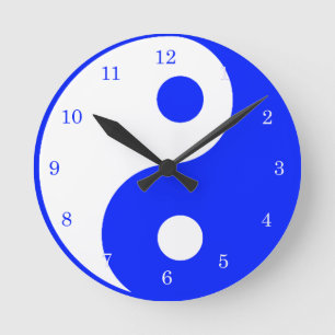 Redondo Relógio de Símbolos Azul e Branco Yin Yang