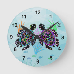 Redondo Relógio de Tartaruga do Mar Mosaico