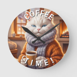 Redondo Relógio de Tempo do Café Cat