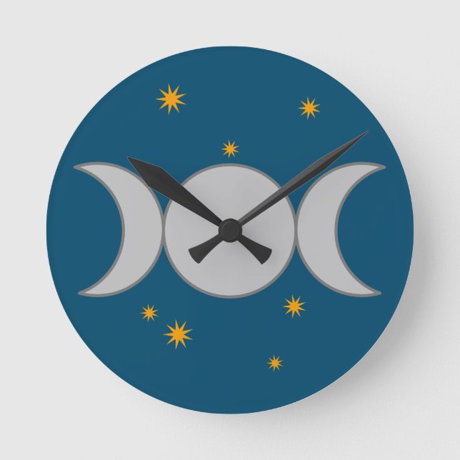 Redondo Relógio de Três Luas com Estrelas (Frente)