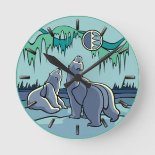 Redondo Relógio de Urso Polar Legal Muro de Arte Nativa d