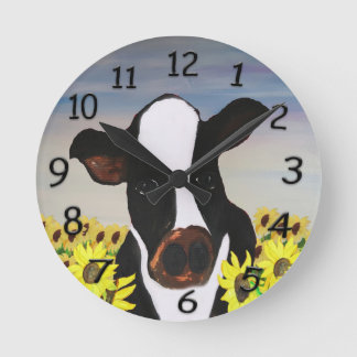 Redondo Relógio de vacas e girassóis
