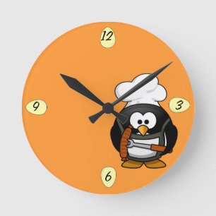 Redondo Relógio do Chef Penguin Fofo