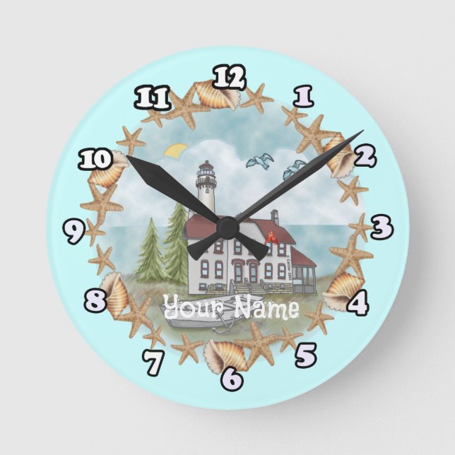 Redondo Relógio do Illinois Shells Lighthouse (Frente)
