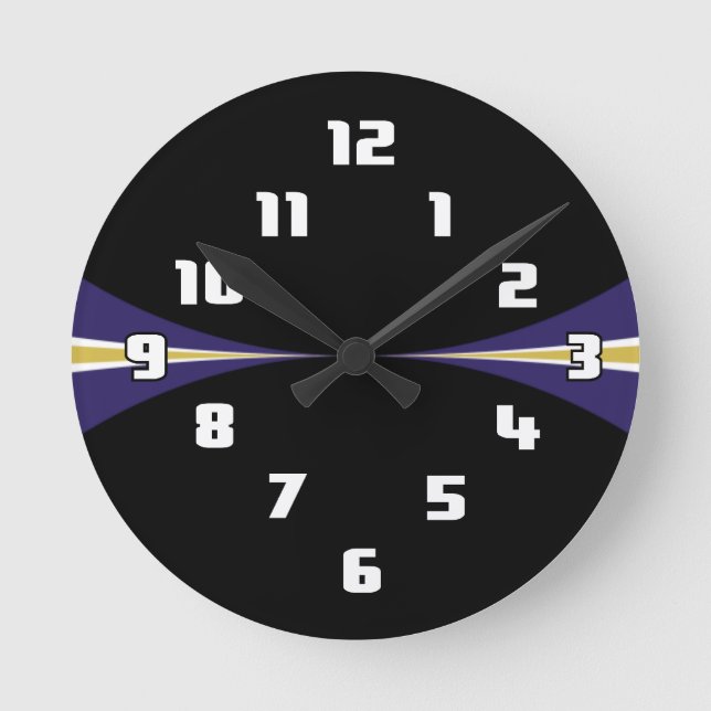 Redondo Relógio Dourado Roxo Preto (Frente)