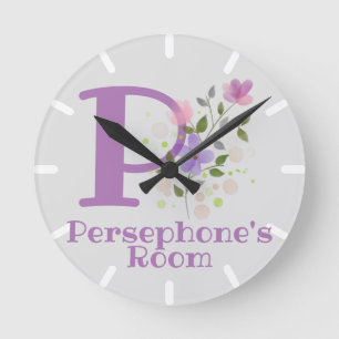 Redondo Relógio em um Design Floral com Nome e Inicial