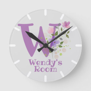 Redondo Relógio em um Design Floral com Nome e Inicial