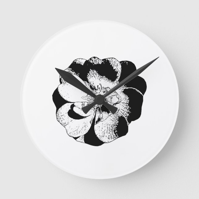 Redondo Relógio Floral Mínimo Preto e Branco (Frente)