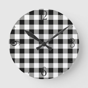 Redondo Relógio Gingham Negro
