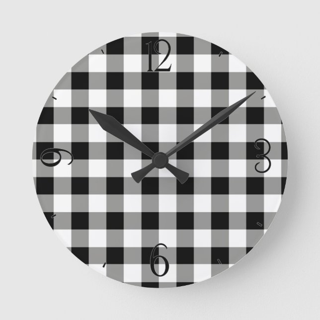 Redondo Relógio Gingham Negro (Frente)
