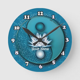 Redondo Relógio Lótus Yin Yang Azul