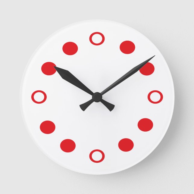 Redondo Relógio Moderno Retro Vermelho Branco (Frente)