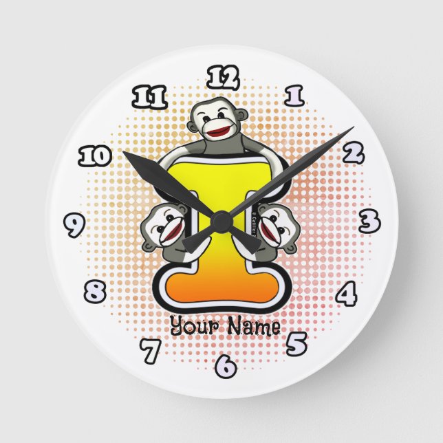 Redondo Relógio Monograma I Sock Monkey (Frente)