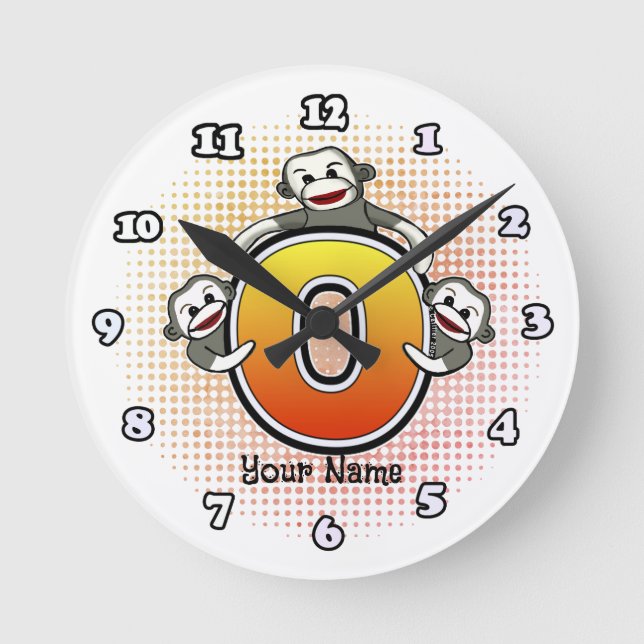 Redondo Relógio Monograma O Sock Monkey (Frente)