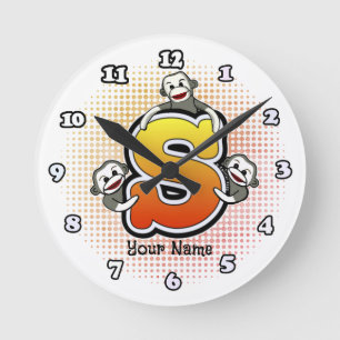 Redondo Relógio Monograma S Sock Monkey