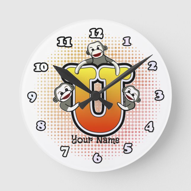 Redondo Relógio Monograma U Sock Monkey (Frente)