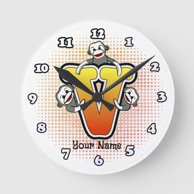 Redondo Relógio Monograma V Sock Monkey (Frente)