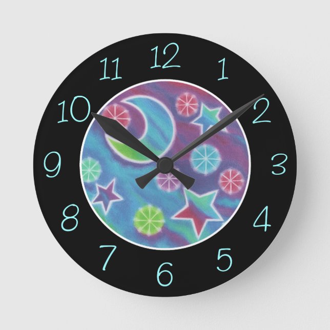 Redondo Relógio "Números" da Noite Brilhante em preto (Frente)