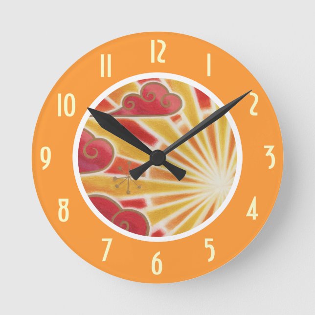 Redondo Relógio "Números" sunset em laranja (Frente)