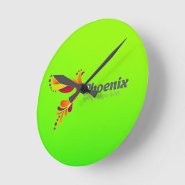 Redondo Relógio oval verde lima com uma fênix estilizada