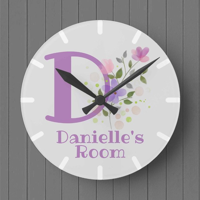 Redondo Relógio para Quarto de Criança com Nome Danielle & (Criador carregado)