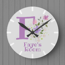 Redondo Relógio para Quarto de Crianças com Nome Faye & In