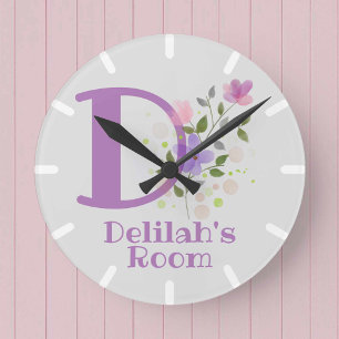 Redondo Relógio para Quarto de Crianças com o Nome Delilah