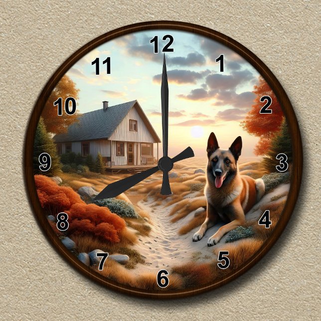 Redondo Relógio personalizável com um Malinois belga (Criador carregado)