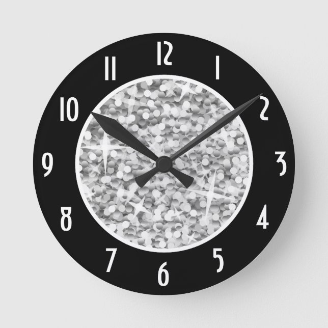 Redondo Relógio "Prata" Preto "Números" da Glitz (Frente)