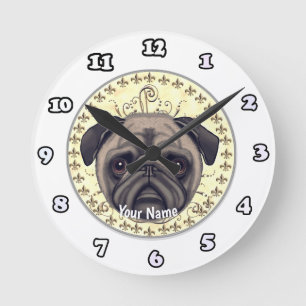 Redondo Relógio Pug Fleur De Lis