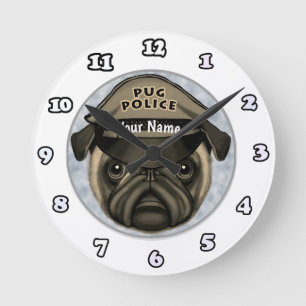 Redondo Relógio Pug Polícia