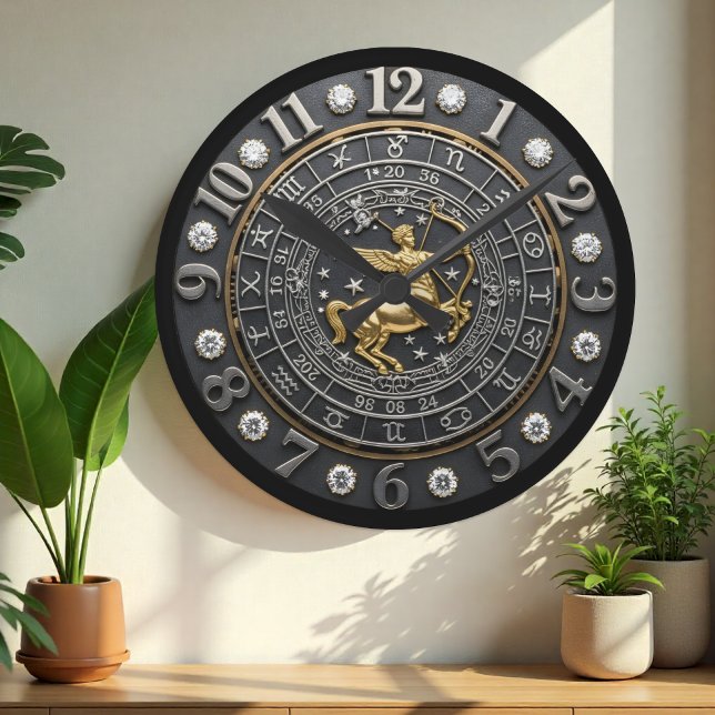 Redondo Relógio Sagitário, sinal zodíaco, gemas, Astrologi (Sagittarius Wall Clock)