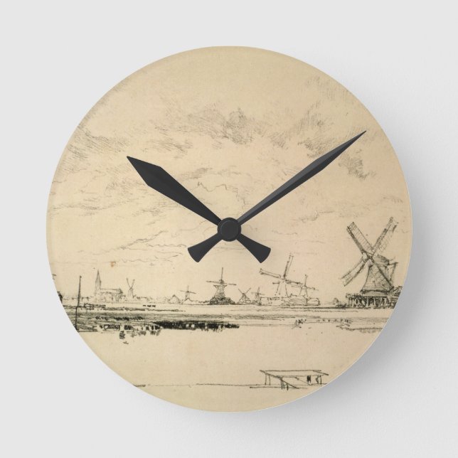 Redondo relógio "Sketch of Windmills" (Frente)