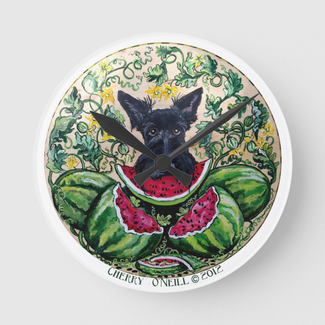 Redondo Relógio Terrier Melon escocês (Frente)