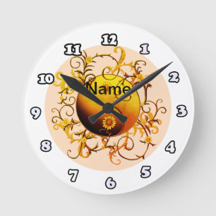 Redondo Relógio Tribal Yin Yang laranja amarelo