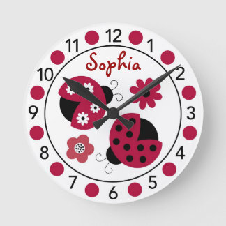 Redondo Trendy Red Ladybug Relógio Personalizado de Parede