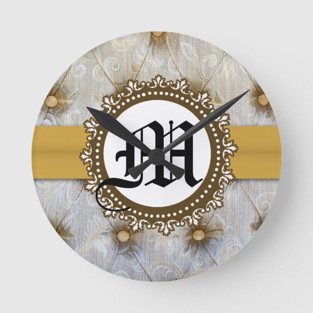 Redondo Vintage Pintuck Tecido Monograma - Relógio inicial (Frente)