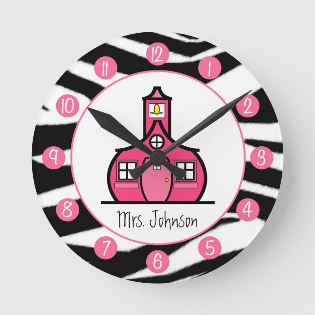 Redondo Zebra Imprime Relógio Personalizado Para Professor (Frente)