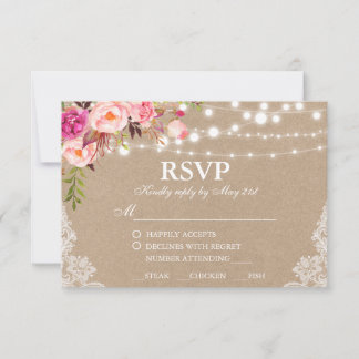 Refeição RSVP de renda Floral Rosa Kraft Casada Ru